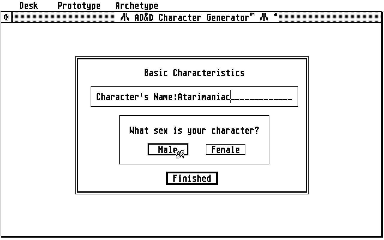 Advanced Dungeons and Dragons Character Generator atari screenshot
